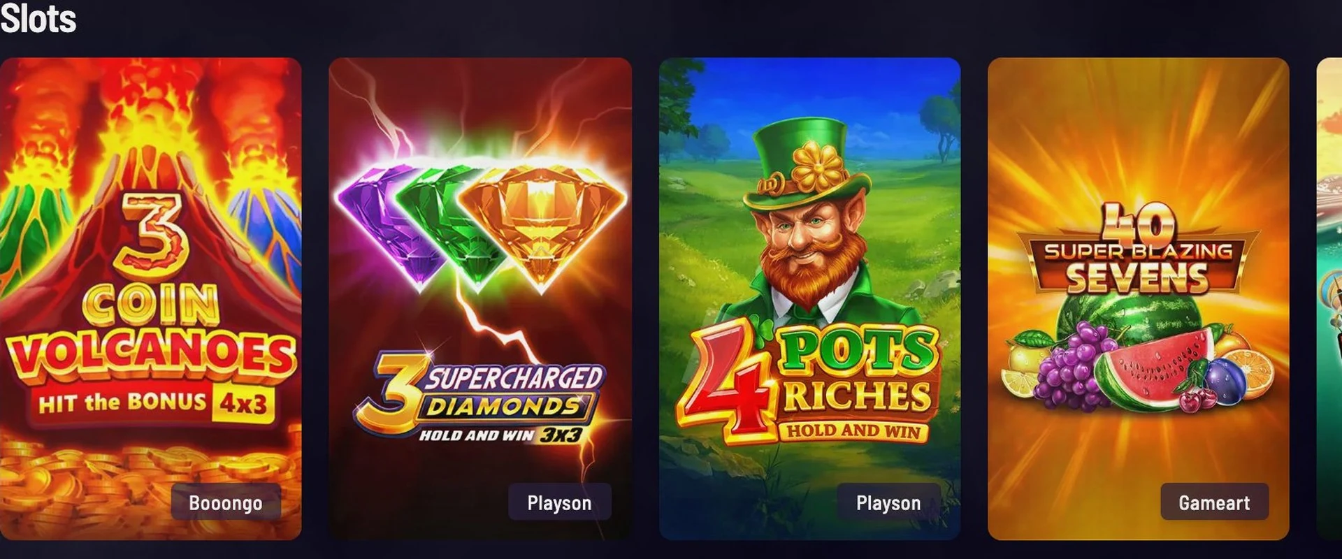 Vegaz Casino: Neon-Logo „Play to Win“ und Slot-Reihe der Lobby